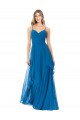 Vendeurs de Bleu paon Trapèze Bretelles spaghetti Mousseline Longue Robes demoiselle d'honneur