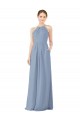 Vendeurs de Bleu poussiéreux Fourreau Licou Col Haut Mousseline Longue Robes demoiselle d'honneur