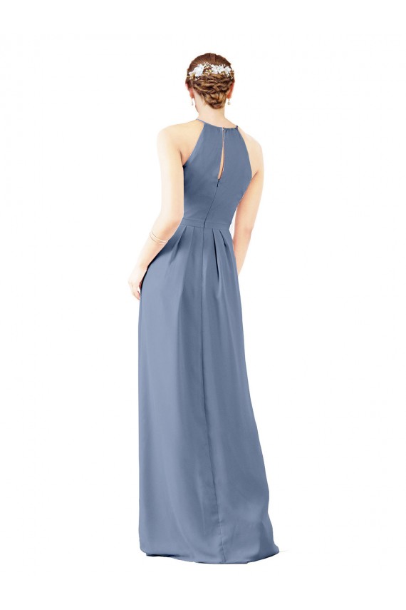 Vendeurs de Bleu poussiéreux Fourreau Licou Col Haut Mousseline Longue Robes demoiselle d'honneur