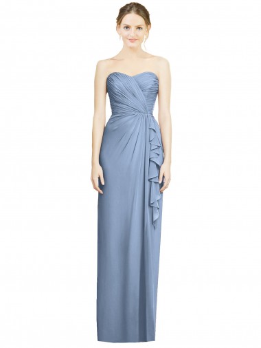 Vendeurs de Bleu poussiéreux Fourreau Sans bretelle Mousseline Longue Robes demoiselle d'honneur