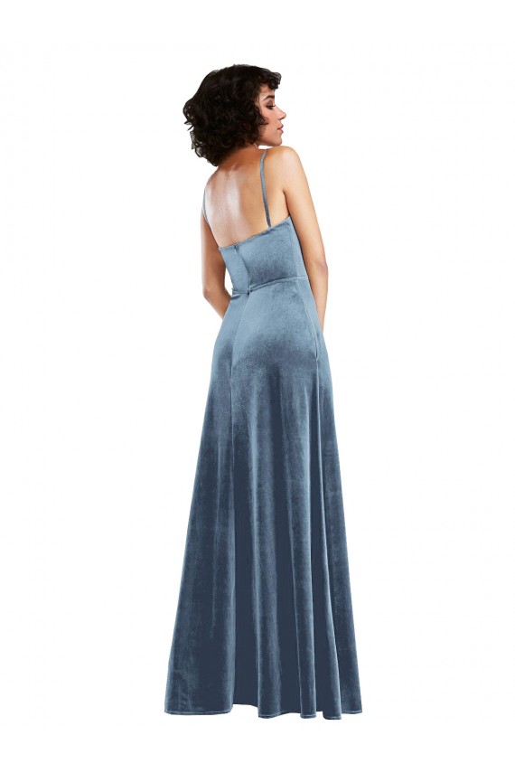 Vendeurs de Bleu poussiéreux Fourreau Velours Stretch Longue Robes demoiselle d'honneur / Robes de bal