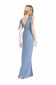 Vendeurs de Bleu poussiéreux Sirène Col V Mousseline Longue Robes demoiselle d'honneur