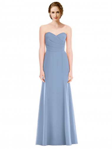 Vendeurs de Bleu poussiéreux Sirène Sans bretelle Mousseline Longue Robes demoiselle d'honneur
