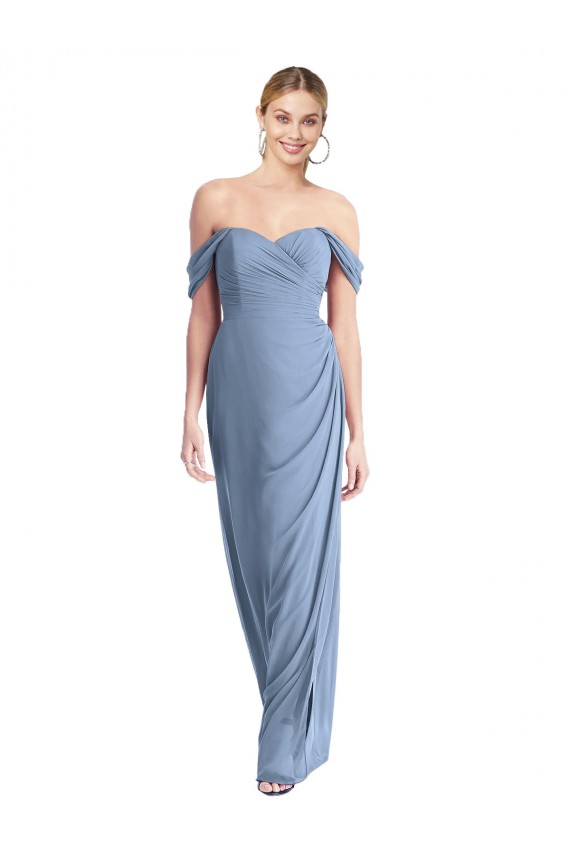 Vendeurs de Bleu poussiéreux Sirène Épaule Dénudée Mousseline Longue Robes demoiselle d'honneur