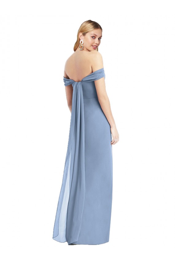 Vendeurs de Bleu poussiéreux Sirène Épaule Dénudée Mousseline Longue Robes demoiselle d'honneur