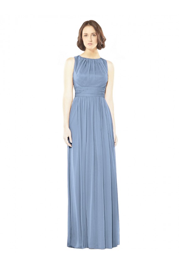 Vendeurs de Bleu poussiéreux Trapèze Bateau Mousseline Longue Robes demoiselle d'honneur