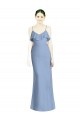 Vendeurs de Bleu poussiéreux Trapèze Bretelles spaghetti Col V Mousseline Longue Robes demoiselle d'honneur