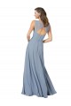 Vendeurs de Bleu poussiéreux Trapèze Bretelles spaghetti Col V Mousseline Longue Robes demoiselle d'honneur