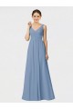 Vendeurs de Bleu poussiéreux Trapèze Bretelles spaghetti Mousseline Longue Robes demoiselle d'honneur