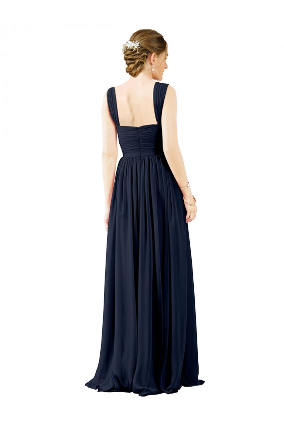 Vendeurs de Bleu poussiéreux Trapèze Col Carré Mousseline Longue Robes demoiselle d'honneur