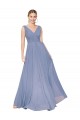 Vendeurs de Bleu poussiéreux Trapèze Col V Mousseline Longue Formelles Robes demoiselle d'honneur / Robes de soirée / Robes de bal