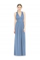 Vendeurs de Bleu poussiéreux Trapèze Col V Mousseline Longue Robes demoiselle d'honneur