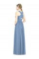 Vendeurs de Bleu poussiéreux Trapèze Col V Mousseline Longue Robes demoiselle d'honneur