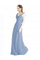 Vendeurs de Bleu poussiéreux Trapèze Col V Mousseline Longue Robes demoiselle d'honneur
