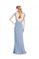Vendeurs de Bleu poussiéreux Trapèze Col V Mousseline Longue Robes demoiselle d'honneur
