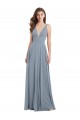 Vendeurs de Bleu poussiéreux Trapèze Col V Mousseline Longue Robes demoiselle d'honneur