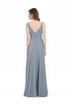Vendeurs de Bleu poussiéreux Trapèze Col V Mousseline Longue Robes demoiselle d'honneur