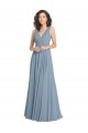 Vendeurs de Bleu poussiéreux Trapèze Col V Mousseline Longue Robes demoiselle d'honneur