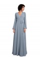Vendeurs de Bleu poussiéreux Trapèze Col V Mousseline Longue Robes demoiselle d'honneur
