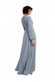 Vendeurs de Bleu poussiéreux Trapèze Col V Mousseline Longue Robes demoiselle d'honneur