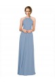 Vendeurs de Bleu poussiéreux Trapèze Licou Col Haut Mousseline Longue Robes demoiselle d'honneur