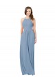 Vendeurs de Bleu poussiéreux Trapèze Licou Mousseline Longue Robes demoiselle d'honneur