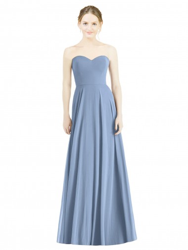 Vendeurs de Bleu poussiéreux Trapèze Mousseline Longue Robes demoiselle d'honneur