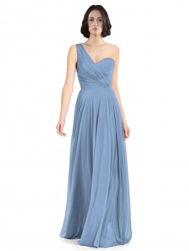 Vendeurs de Bleu poussiéreux Trapèze Mousseline Longue Robes demoiselle d'honneur