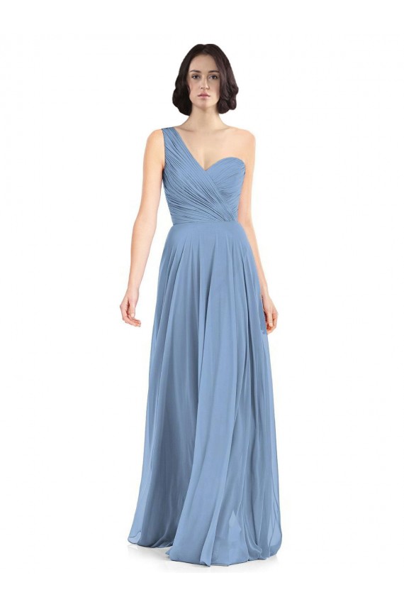 Vendeurs de Bleu poussiéreux Trapèze Mousseline Longue Robes demoiselle d'honneur