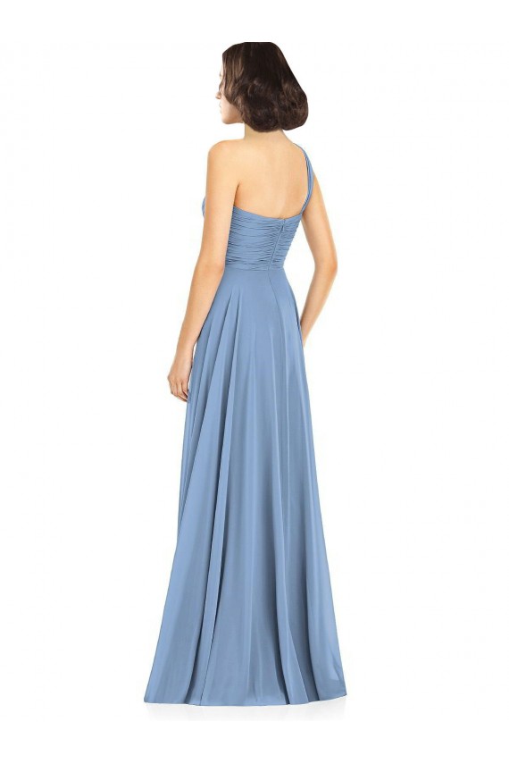 Vendeurs de Bleu poussiéreux Trapèze Mousseline Longue Robes demoiselle d'honneur