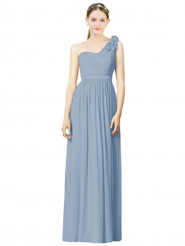Vendeurs de Bleu poussiéreux Trapèze Mousseline Longue Robes demoiselle d'honneur