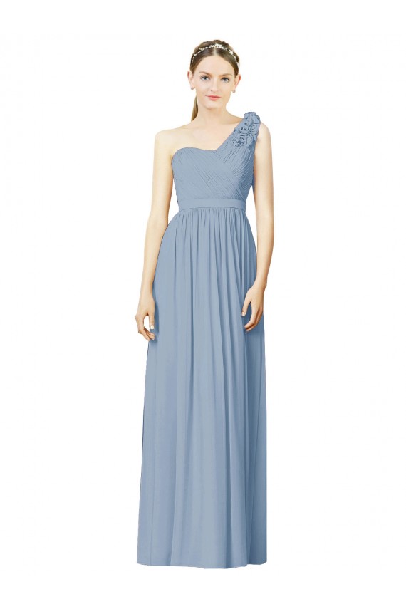 Vendeurs de Bleu poussiéreux Trapèze Mousseline Longue Robes demoiselle d'honneur