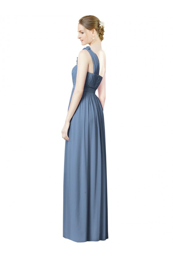 Vendeurs de Bleu poussiéreux Trapèze Mousseline Longue Robes demoiselle d'honneur