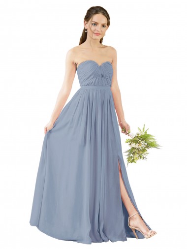 Vendeurs de Bleu poussiéreux Trapèze Mousseline Longue Robes demoiselle d'honneur