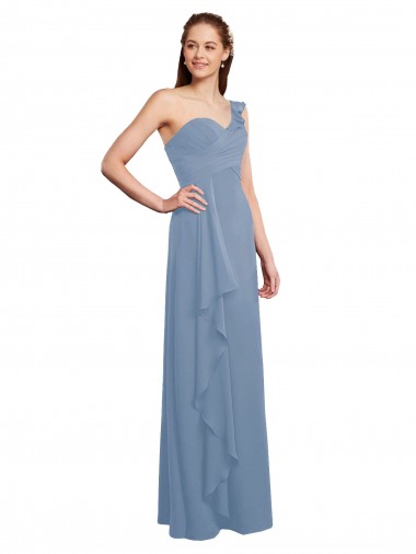 Vendeurs de Bleu poussiéreux Trapèze Mousseline Longue Robes demoiselle d'honneur