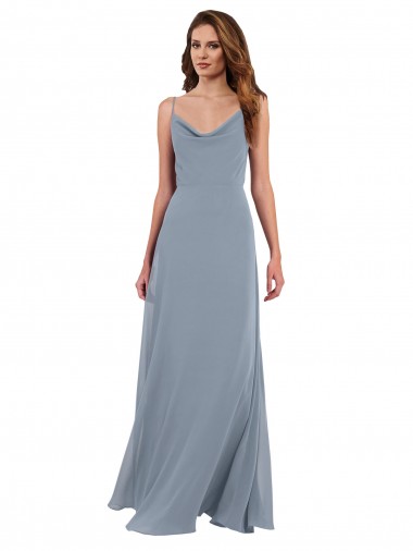 Vendeurs de Bleu poussiéreux Trapèze Mousseline Longue Robes demoiselle d'honneur