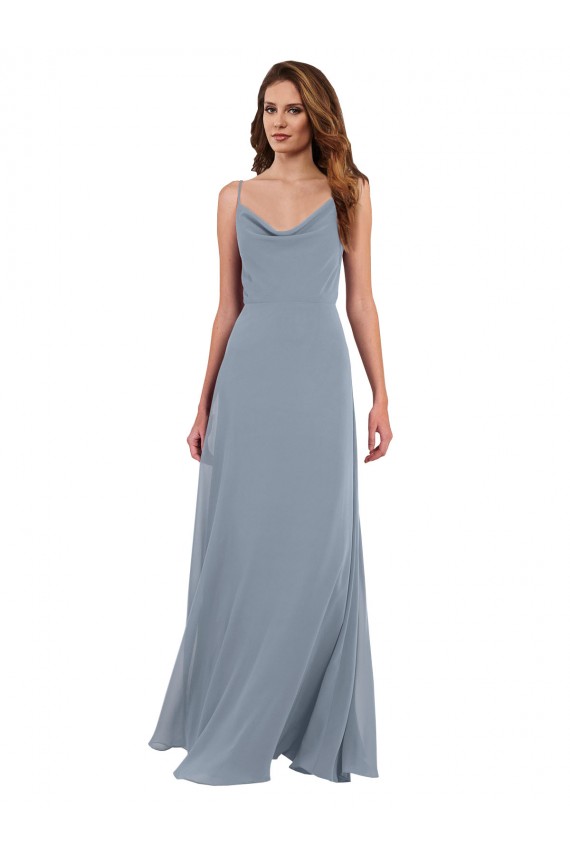 Vendeurs de Bleu poussiéreux Trapèze Mousseline Longue Robes demoiselle d'honneur