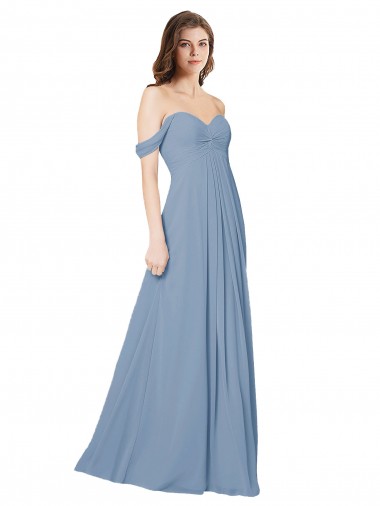 Vendeurs de Bleu poussiéreux Trapèze Mousseline Longue Robes demoiselle d'honneur