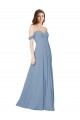 Vendeurs de Bleu poussiéreux Trapèze Mousseline Longue Robes demoiselle d'honneur