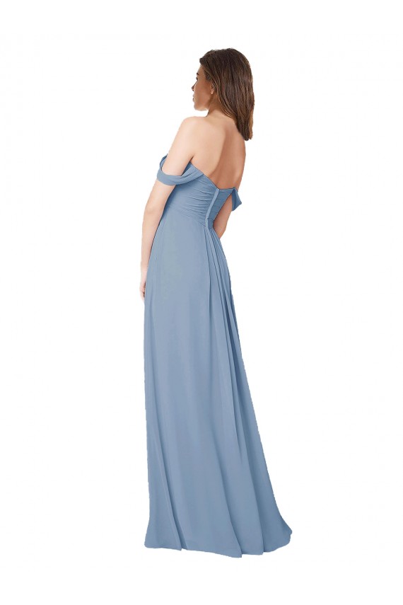 Vendeurs de Bleu poussiéreux Trapèze Mousseline Longue Robes demoiselle d'honneur