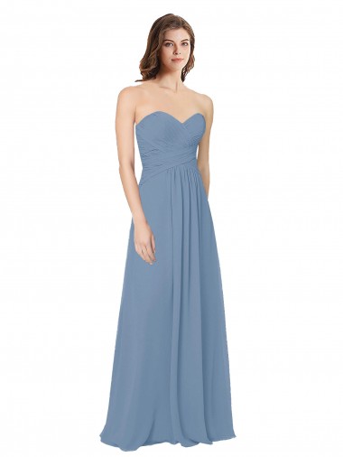 Vendeurs de Bleu poussiéreux Trapèze Mousseline Longue Robes demoiselle d'honneur