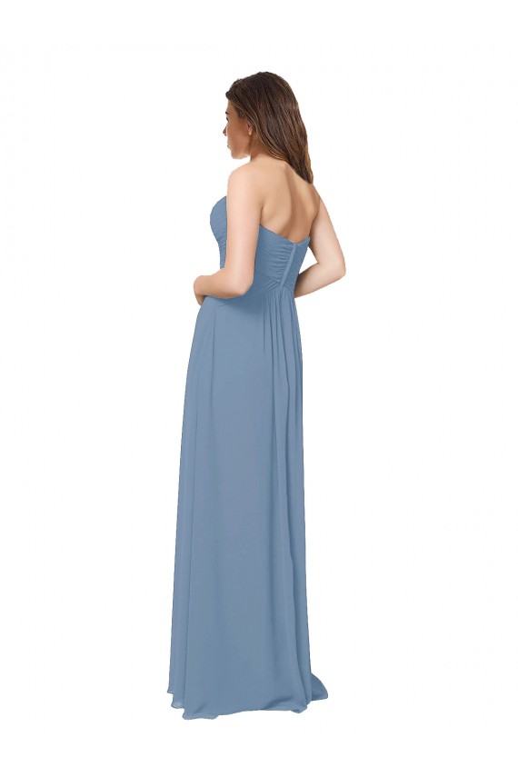 Vendeurs de Bleu poussiéreux Trapèze Mousseline Longue Robes demoiselle d'honneur