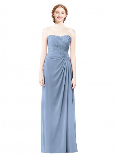 Vendeurs de Bleu poussiéreux Trapèze Sans bretelle Mousseline Longue Robes demoiselle d'honneur