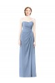 Vendeurs de Bleu poussiéreux Trapèze Sans bretelle Mousseline Longue Robes demoiselle d'honneur