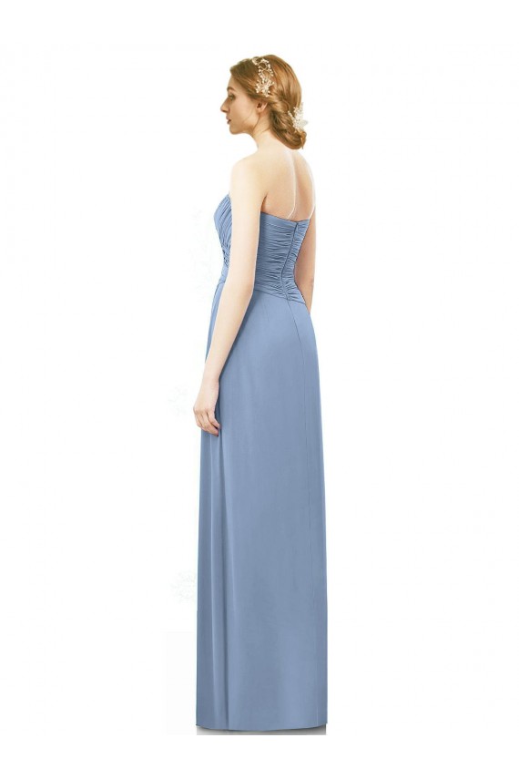 Vendeurs de Bleu poussiéreux Trapèze Sans bretelle Mousseline Longue Robes demoiselle d'honneur