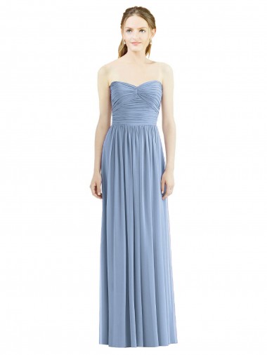 Vendeurs de Bleu poussiéreux Trapèze Sans bretelle Mousseline Longue Robes demoiselle d'honneur