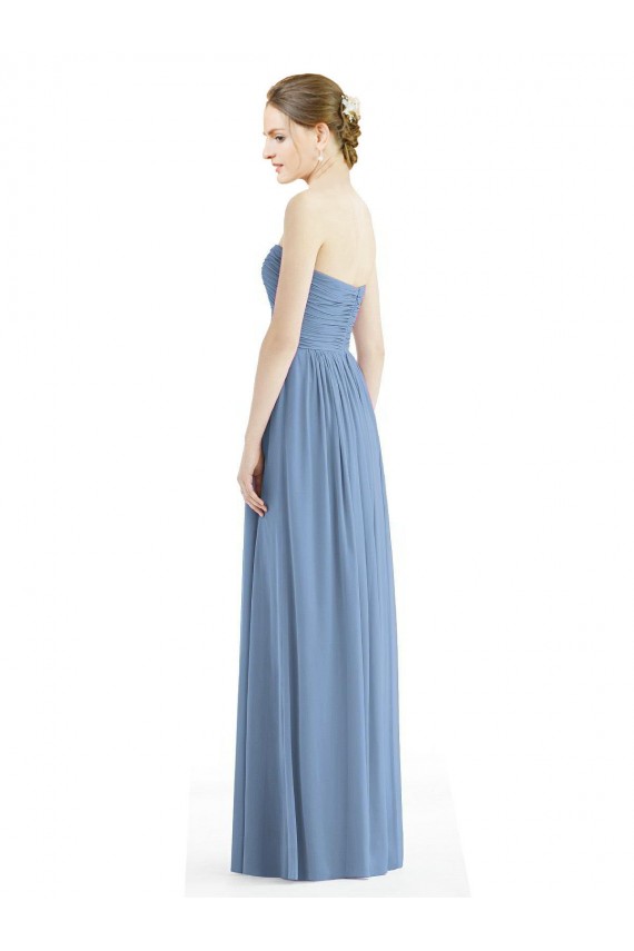 Vendeurs de Bleu poussiéreux Trapèze Sans bretelle Mousseline Longue Robes demoiselle d'honneur