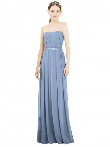 Vendeurs de Bleu poussiéreux Trapèze Sans bretelle Mousseline Longue Robes demoiselle d'honneur