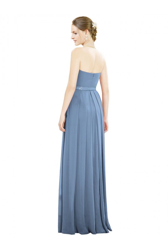 Vendeurs de Bleu poussiéreux Trapèze Sans bretelle Mousseline Longue Robes demoiselle d'honneur