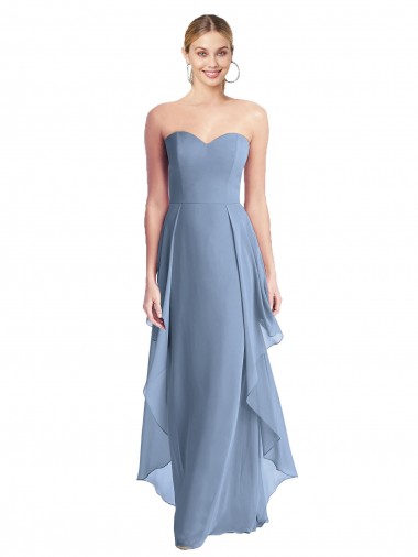 Vendeurs de Bleu poussiéreux Trapèze Sans bretelle Mousseline Longue Robes demoiselle d'honneur